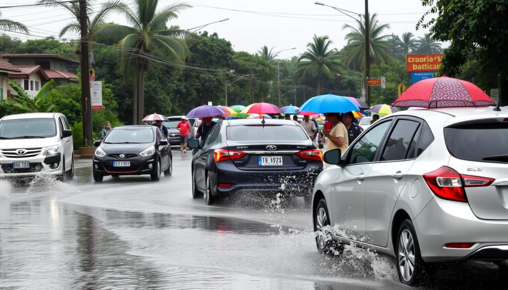 Verkehr in Brasilien während der Regenzeit