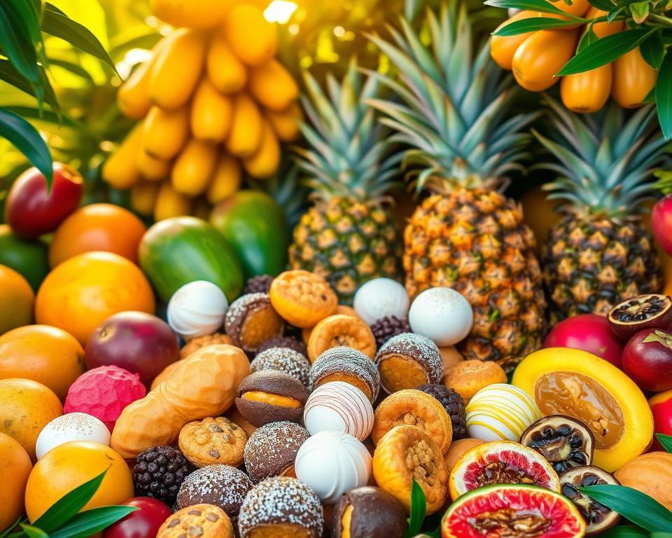Brasilianische Desserts mit tropischen Früchten Brasilianische Desserts mit tropischen Früchten