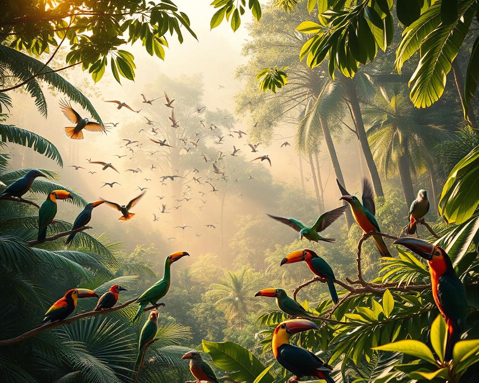 Regenwaldvögel in ihrer natürlichen Umgebung Regenwaldvögel in ihrer natürlichen Umgebung